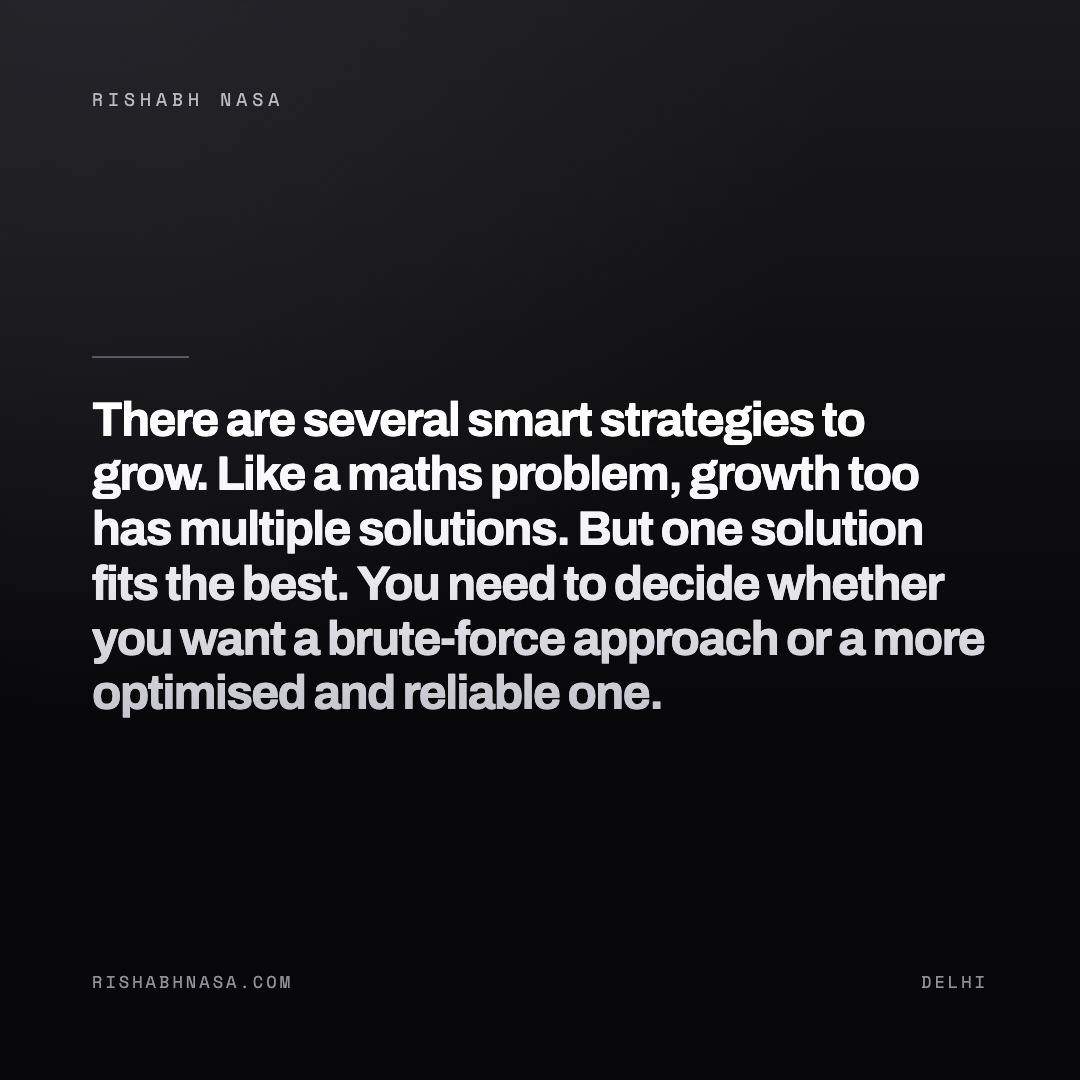 Shareable card: “There are several smart strategies to grow. Like a maths problem, growth too has multiple solutions. But one solution fits the best. You need to decide whether you want a brute-force approach or a more optimised and reliable one.”